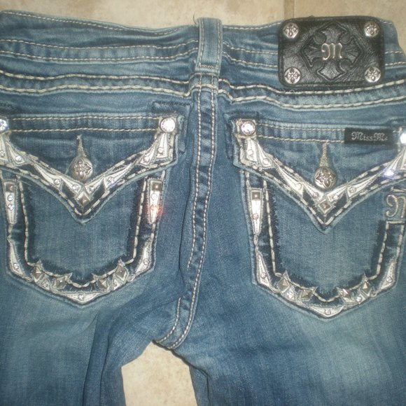 Miss Me Blue Boot Cut Jeans with Silver Accents - Picture 10 of 11